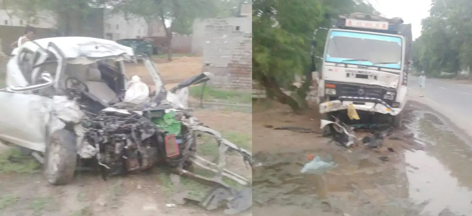 अनियंत्रित होकर सामने से आ रहे कैंटर से टकराई कार, 3 मरे