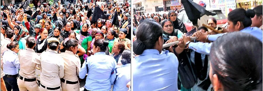 मांगों को लेकर सड़कों पर उतरी आंगनवाड़ी कर्मी