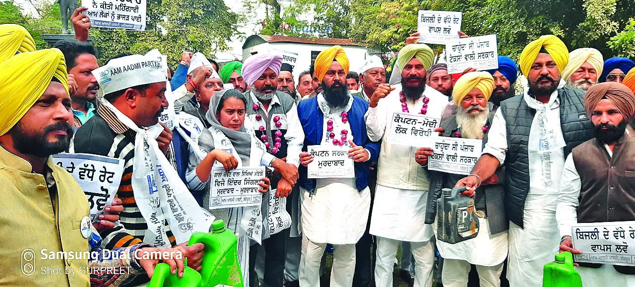 ‘आप’ ने प्याज की मालाएं पहनकर जताया रोष