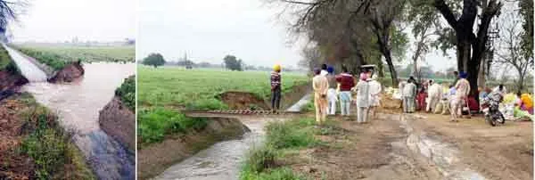 मेहता माइनर में आई दरार, 100 एकड़ गेहूँ की फसल में भरा पानी