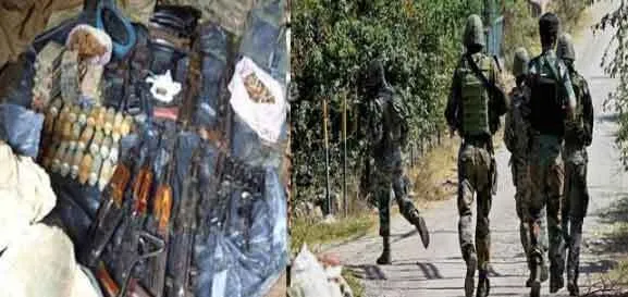 कुपवाड़ा में आतंकवादी ठिकाने का भंडाफोड़, भारी मात्रा में हथियार बरामद