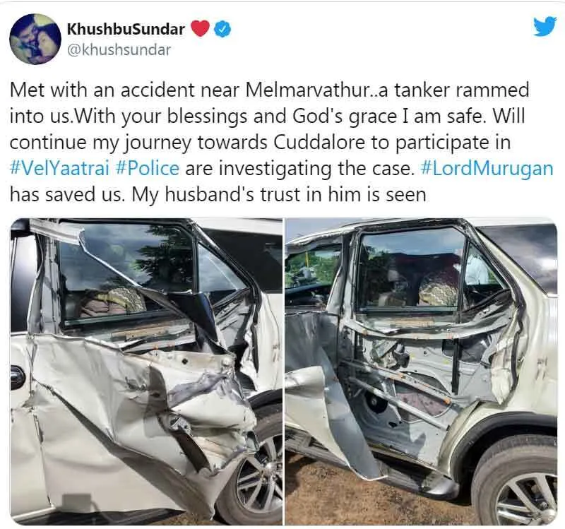 सड़क हादसे में बाल-बाल बची खुश्बू