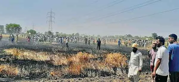खेतों में लगी आग, 7 एकड़ गेहूं जलकर राख