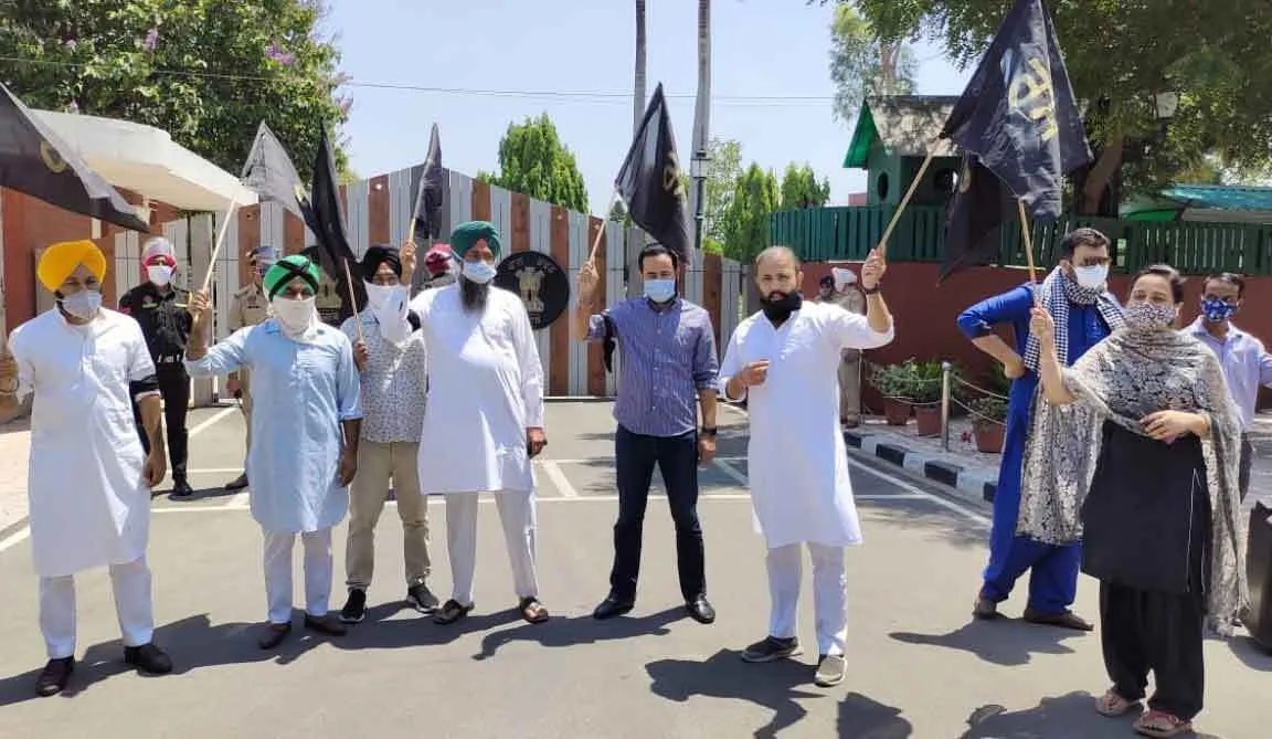 आप विधायकों ने लहराए राज्यपाल की रिहाइश के बाहर काले झंडे