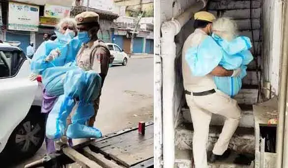 शाबास कांस्टेबल कुलदीप; चलने फिरने में असमर्थ बुजुर्ग को घर से गोद में ले गए, लगवाई वैक्सीन, फिर घर छोड़ा