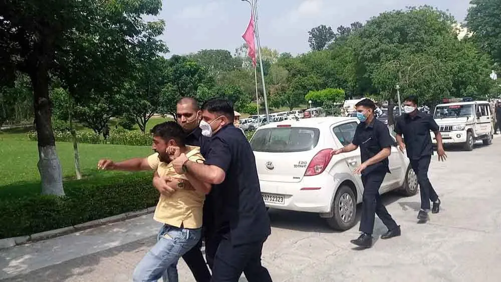 किसानों ने राज्यमंत्री कमलेश ढांडा को दिखाए काले झंडे