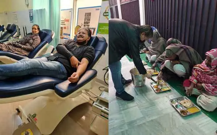 चिकित्सक दंपत्ति ने शरीरदानी पिता की पहली पुण्यतिथि पर किया खूनदान व जरूरतमंदों को खिलाया भोजन