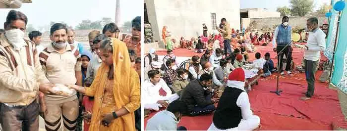 केसरीसिंहपुर में जरूरतमंद बच्चों को खाने-पीने का सामान दिया
