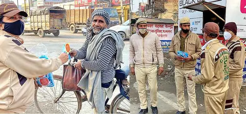 यमुनानगर: सेवादारों ने शहर के अनेक चौक-चौराहों पर आमजन को किए मास्क वितरित