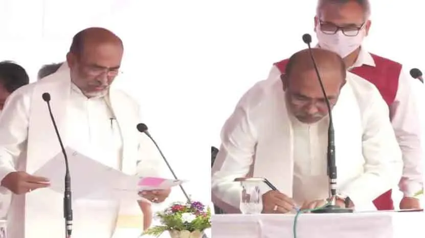 बीरेन सिंह ने दूसरी बार ली मणिपुर के मुख्यमंत्री पद की शपथ