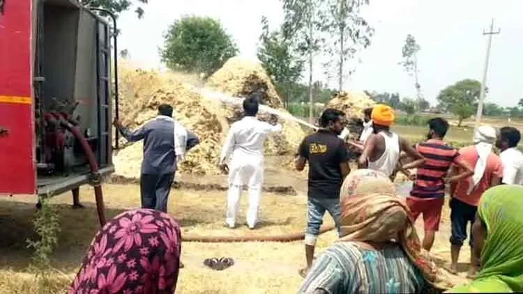 चुहड़पुर में अचानक तूड़ी के कूपों में लगी भयंकर आग