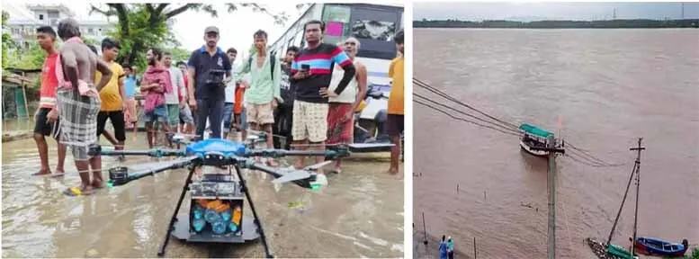 गुजरात, आंध्र प्रदेश में बाढ़ प्रभावित इलाकों में खाना-दवाइयां पहुंचा रहे हैं गरुड़ ड्रोन