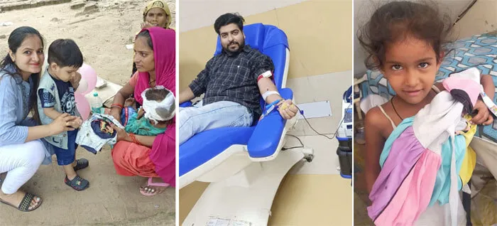 पुत्र के जन्मदिन पर चेतन इन्सां ने किया रक्तदान व जरूरतमंदों को दिया खाने-पीने का सामान
