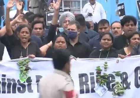 महंगाई के खिलाफ काले कपड़ों में कांग्रेस का हल्ला बोल, पुलिस ने राहुल गांधी को लिया हिरासत में