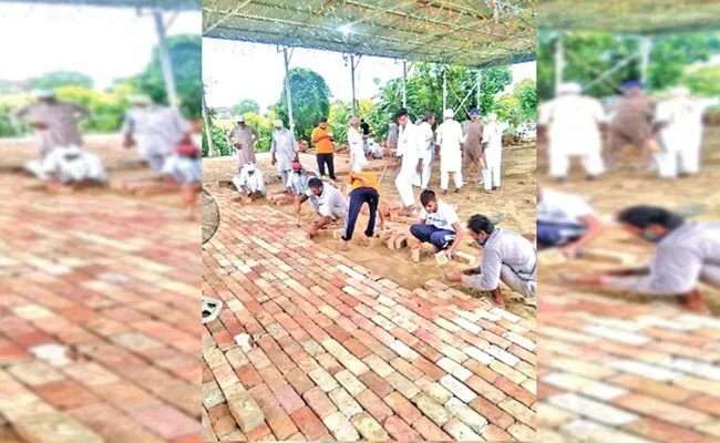 नामचर्चा पंडाल के शेड का निर्माण कार्य शुरू