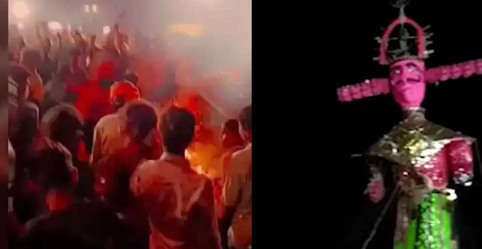 रावण के पुतले में 7 बार आग लगाने पर भी नहीं जला, पुतला नीचे गिरा और लोगों ने पटाखे लूटे