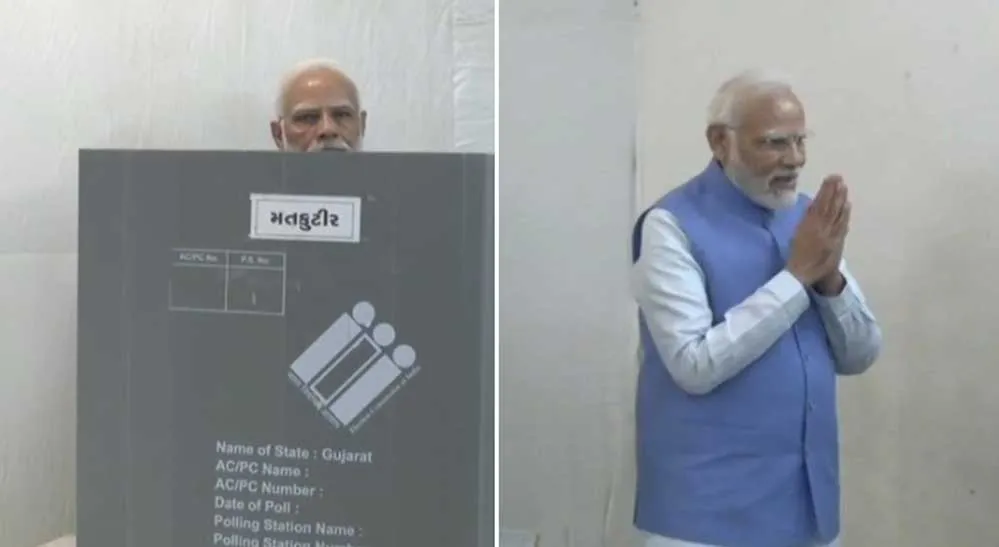 PM मोदी ने अहमदाबाद में लाइन में लगकर डाला वोट