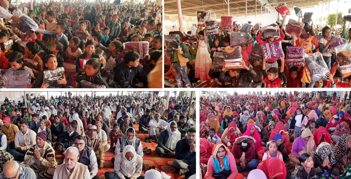 जयपुर : नामचर्चा में उमड़ी साध-संगत, 200 स्कूली बच्चों को जैकेट बांटे