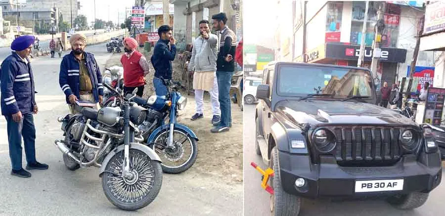 ट्रैफिक पुलिस ने काटे चालान काटे, गाड़ियों को किया लॉक