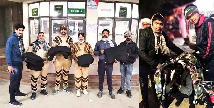 सर्दी की रात में घूम-घूमकर डेरा के सेवादारों ने बांटे कंबल व कपड़े