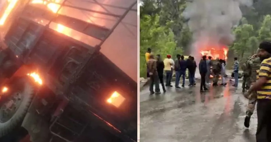 जम्मू-कश्मीर: नेशनल हाइवे पर सेना की गाड़ी में लगी आग, हादसे में 4 जवान शहीद