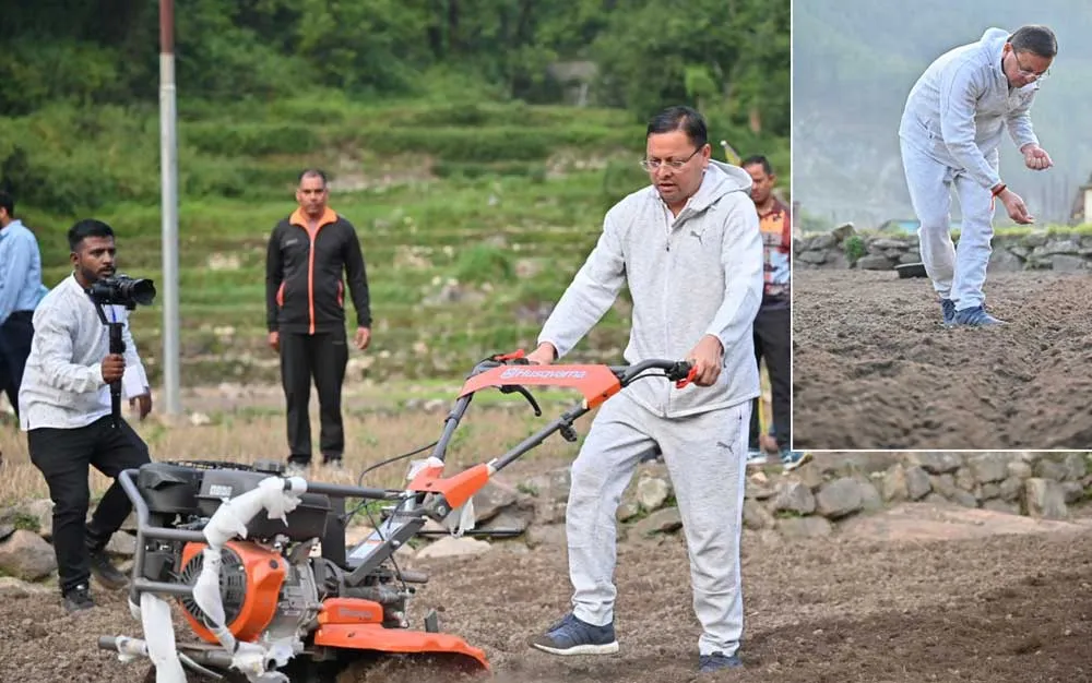 मुख्यमंत्री पुष्कर सिंह धामी ने ग्राम शिरोर में “मंडुआ” की बुवाई की