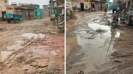 बारिश के दिनों में अजीमगढ़ की मुख्य गली में बने दलदल जैसे हालात
