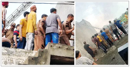 शोरुम में लगी आग पर काबू पाने के लिए डेरा श्रद्धालु फायर ब्रिगेड के साथ आगे आए