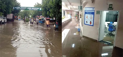 गुरुग्राम के नागरिक अस्पताल की इमरजेंसी, ओपीडी कक्ष, वार्डों में भरा बरसाती पानी