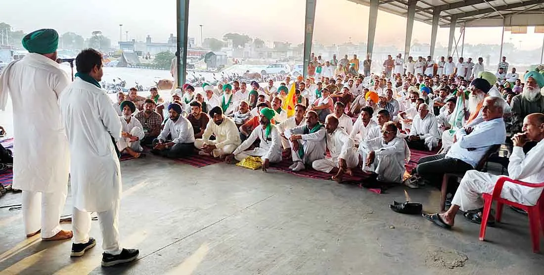 किसानों ने किन्नू मंडी में लगाया धरना, आढ़ती व व्यापारी मार्केट कमेटी के बाहर डटे