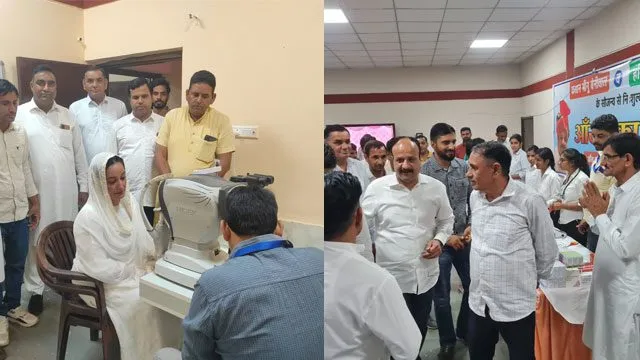 गांव नाथूसरी कलां में समाजसेवी कप्तान मीनू बैनीवाल द्वारा लगाया गया निशुल्क नेत्र जांच शिविर