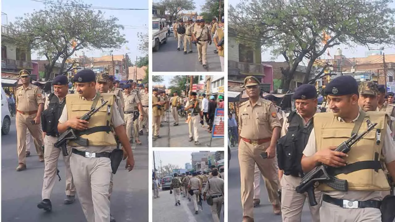 आर ए एफ ने किया फ्लैग मार्च
