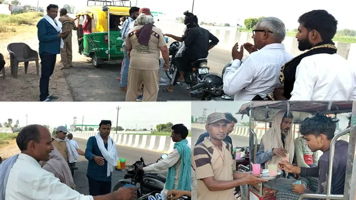 तपती हुई गर्मी में डेरा श्रद्धालुओं ने राहगीरो को पानी पिलाकर बुझाई प्यास