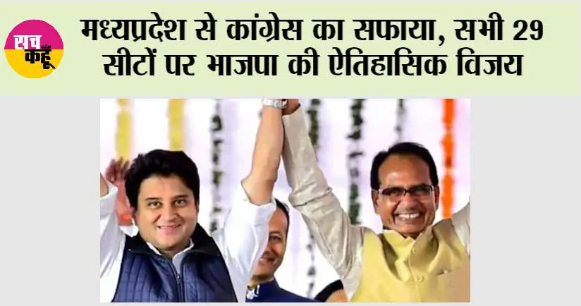 मध्यप्रदेश से कांग्रेस का सफाया, सभी 29 सीटों पर भाजपा की ऐतिहासिक विजय