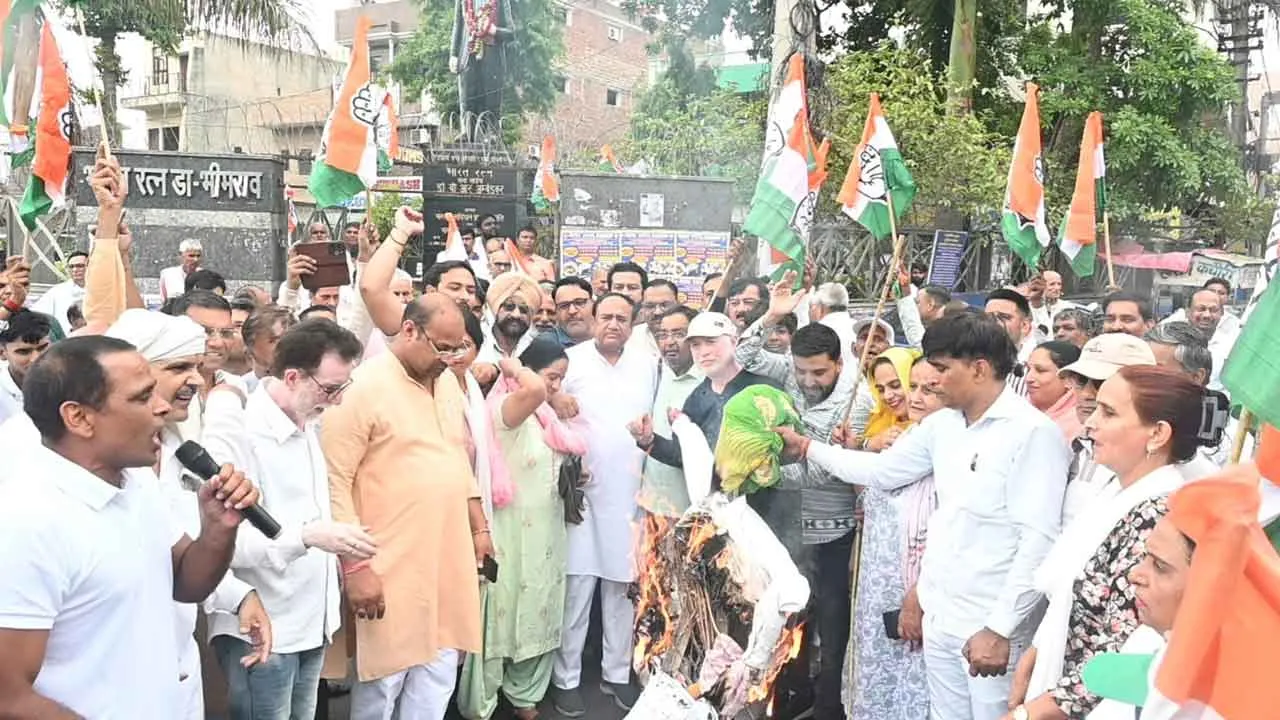 सांसद दीपेंद्र हुड्डा का लोकसभा में अपमान करने पर लोकसभा स्पीकर का फूंका पुतला
