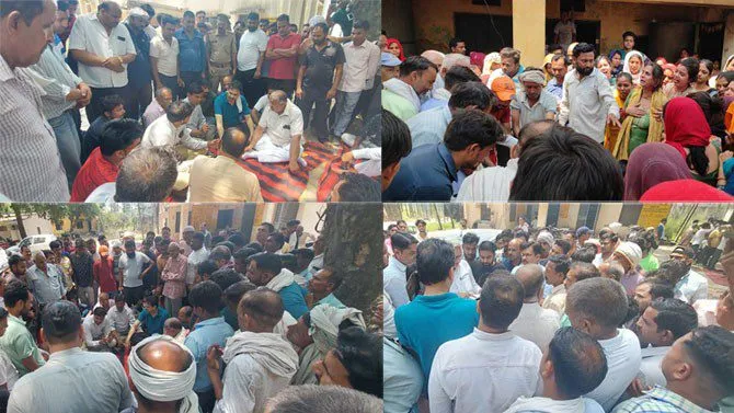 संविदाकर्मी लाईनमैन की मौत के बाद परिजनों ने दिया बिजलीघर पर धरना