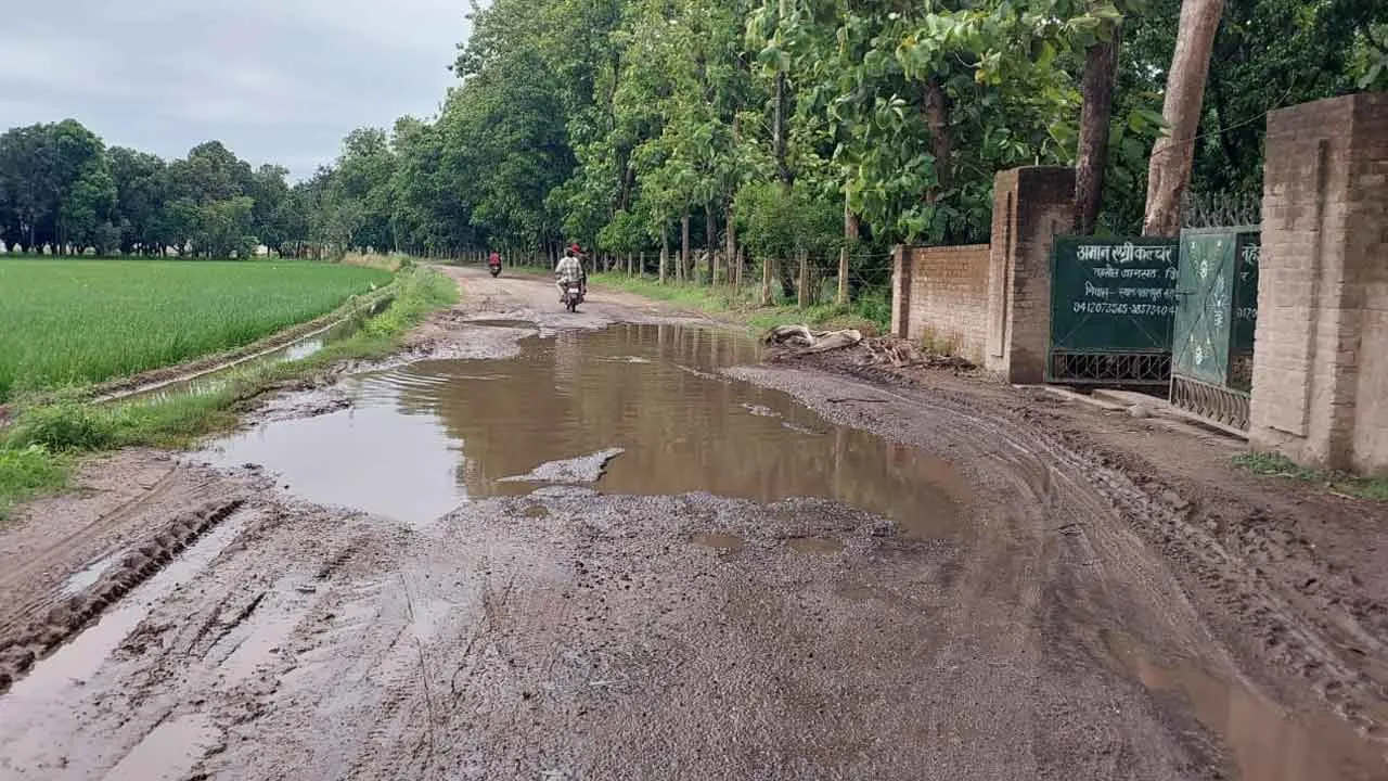 सम्भलहेड़ा लिंक मार्ग बुरी तरह क्षतिग्रस्त