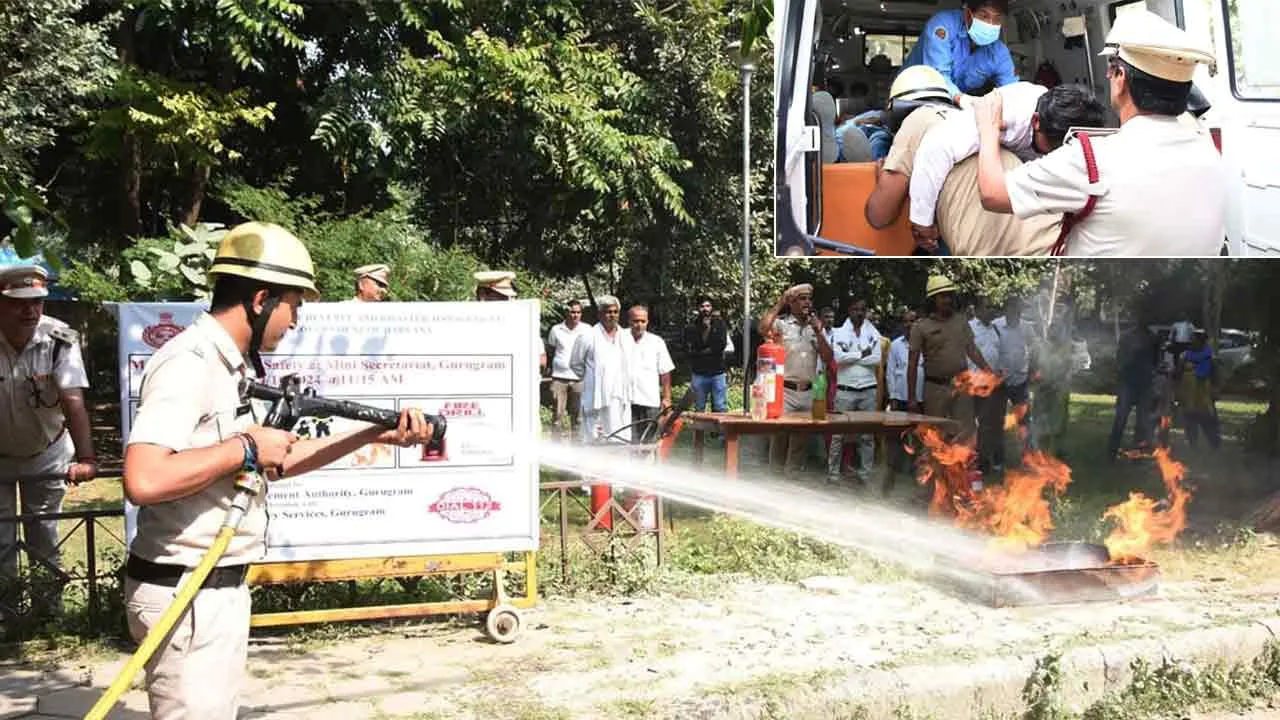 दुर्घटना से बचाव के लिए लघु सचिवालय परिसर में की गई आग लगने की मॉकड्रिल