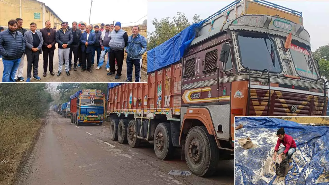 गोदाम संचालक पर गाड़ी उतारने एवज में पैसे मांगने और परेशान करने का आरोप लगा राइस मिलरों ने किया रोष प्रदर्शन