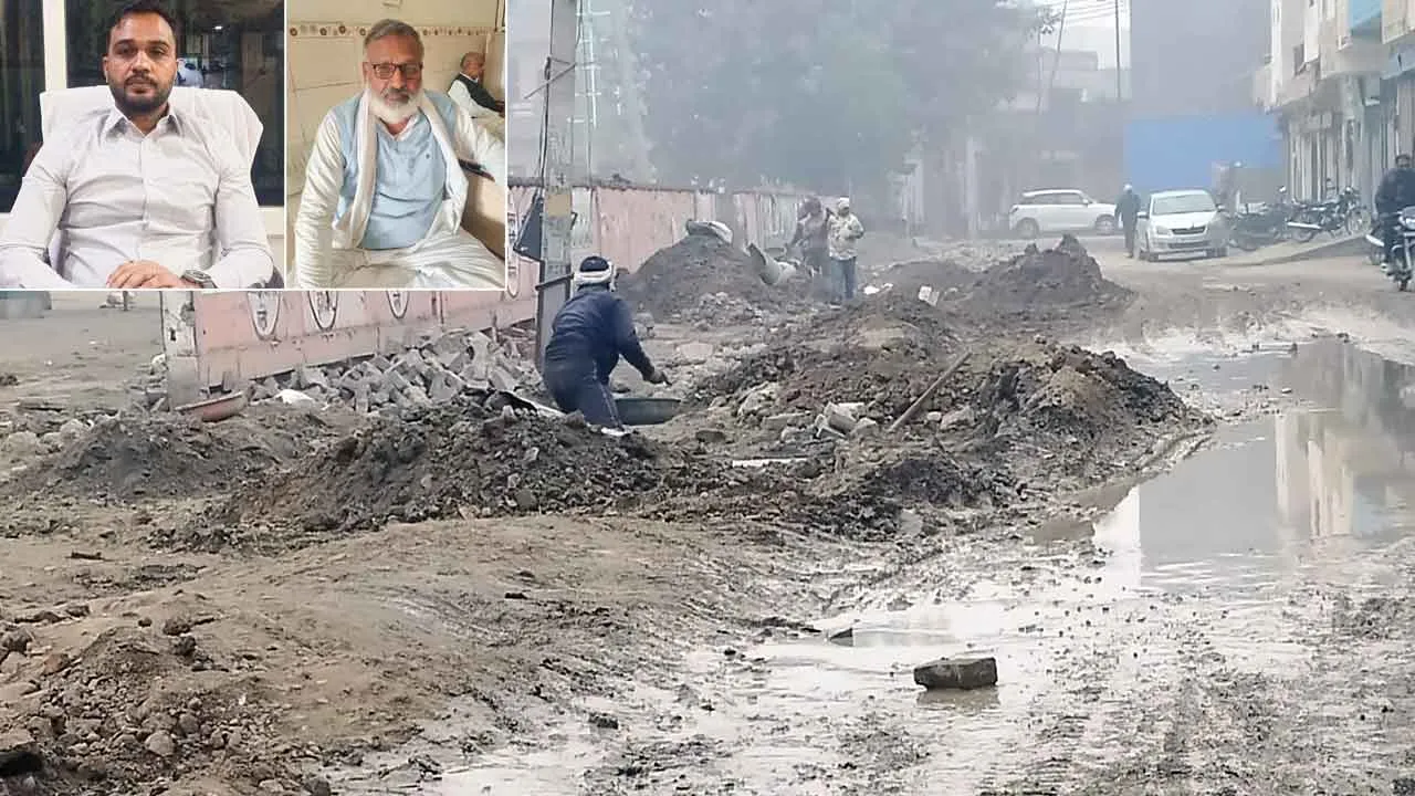 अनाज मंडी में कछुआ चाल से चल रहा पाइप लाइन बिछाने का कार्य
