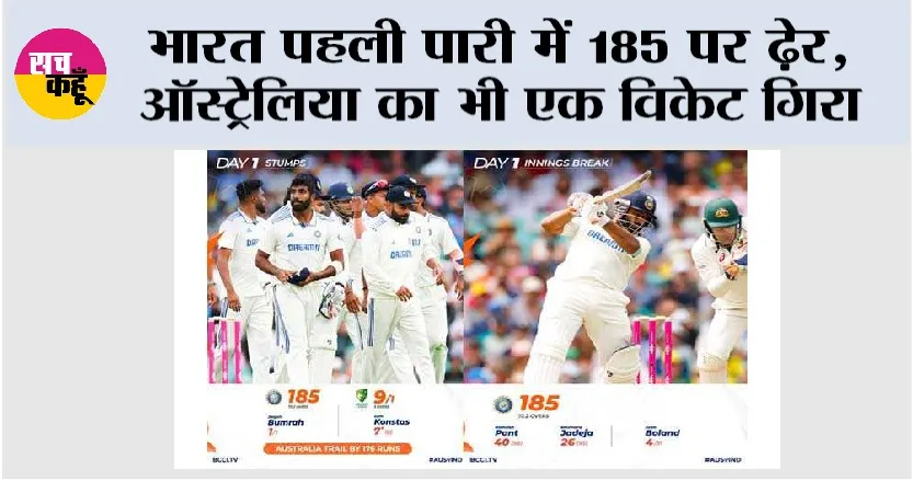 IND vs AUS: भारत पहली पारी में 185 पर ढ़ेर, ऑस्ट्रेलिया का भी एक विकेट गिरा