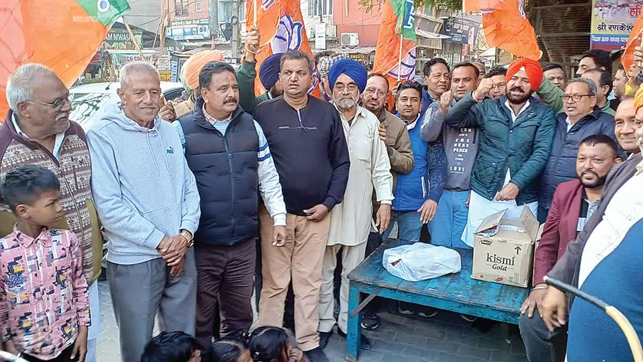 दिल्ली जीत पर भाजपा वर्करों ने बांटे लड्डू