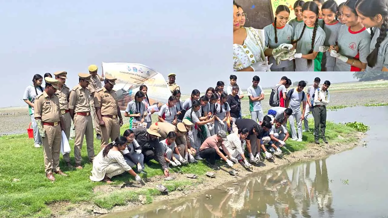 गंगा की गोद में लौटे कछुए, बच्चों ने लिया प्रकृति संरक्षण का संकल्प
