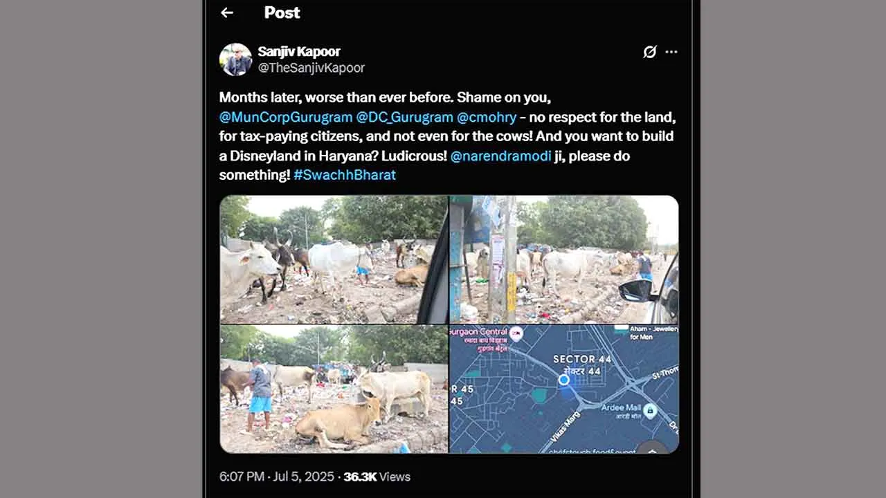 जेट एयरवेज के पूर्व सीईओ ने गुरुग्राम की गंदगी की तस्वीरें प्रधानमंत्री तक पहुंचाई