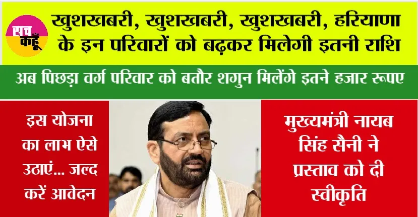 Haryana News: खुशखबरी, हरियाणा के इन परिवारों की हो गई बल्ले-बल्ले, मिलेंगे इतने हजार रुपये, सीएम सैनी ने प्रस्ताव को दी स्वीकृति
