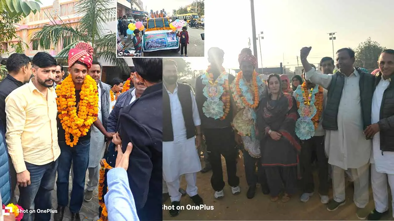 गोल्ड मेडल विजेता अंकित मलिक इन्सां, केवल व अनिष का नाथूसरी चोपटा में जोरदार स्वागत किया