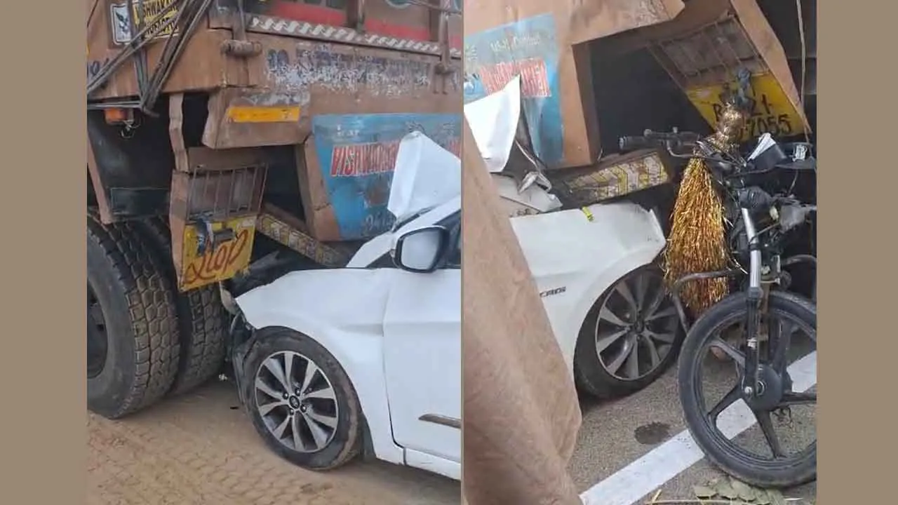 रानियां के केहरवाला गांव के पास सड़क किनारे खड़े ट्रक में जा घुसी कार, मौके पर मची अफरा-तफरी
