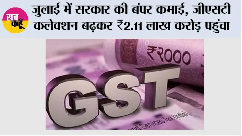 GST Collection: जुलाई में सरकार की बंपर कमाई, जीएसटी कलेक्शन बढ़कर ₹2.11 लाख करोड़ पहुंचा