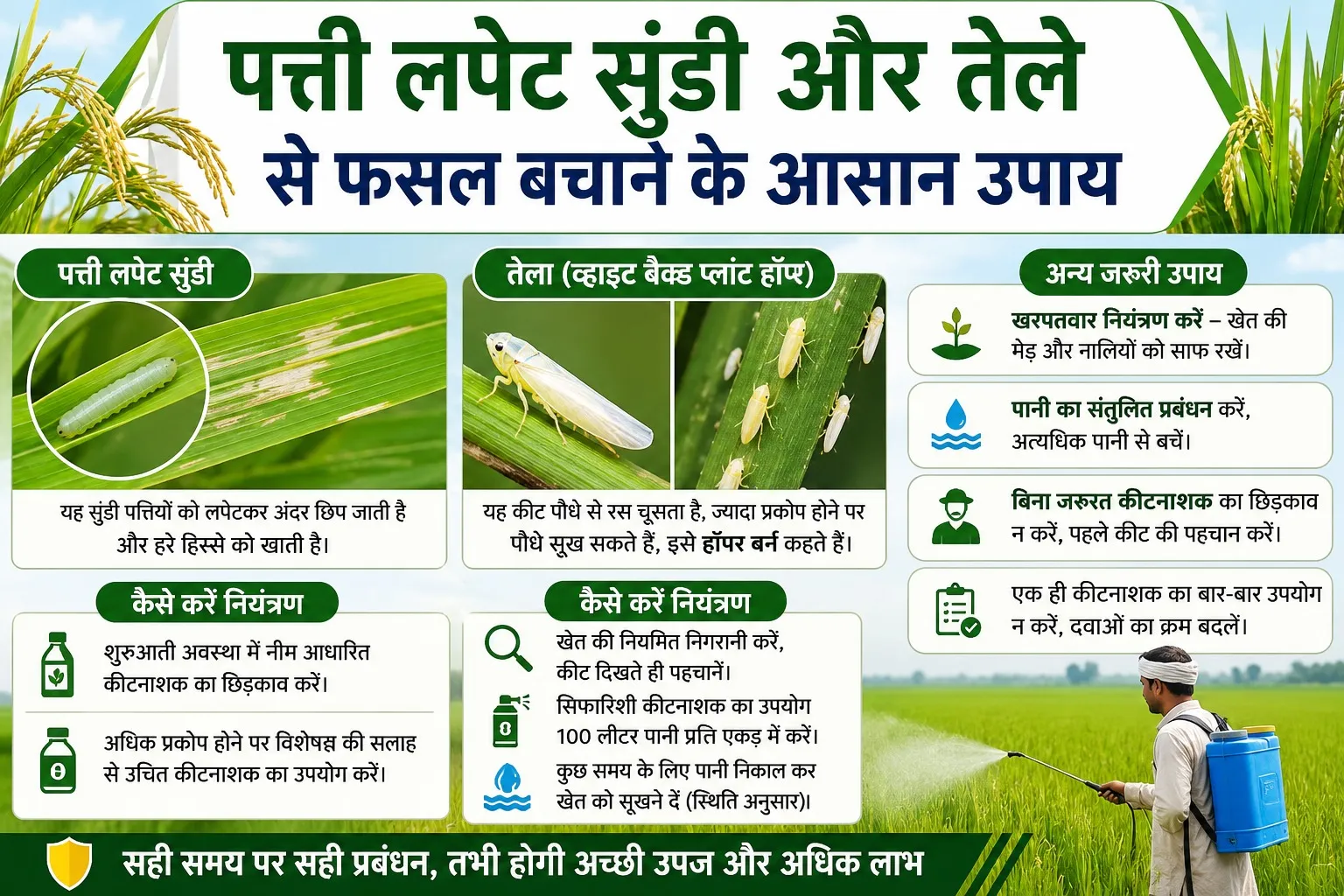 Rice Pest Control: धान-बासमती में कीटों का बढ़ रहा खतरा! पत्ती लपेट सुंडी और तेले से फसल बचाने के आसान उपाय