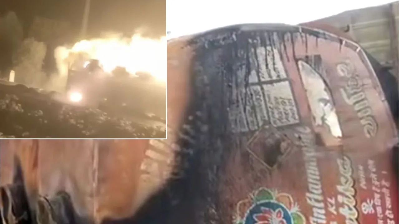 मिथेनॉल से भरे टैंकर ने खड़े ट्रक को मारी टक्कर, भीषण आग में जिंदा जला चालक
